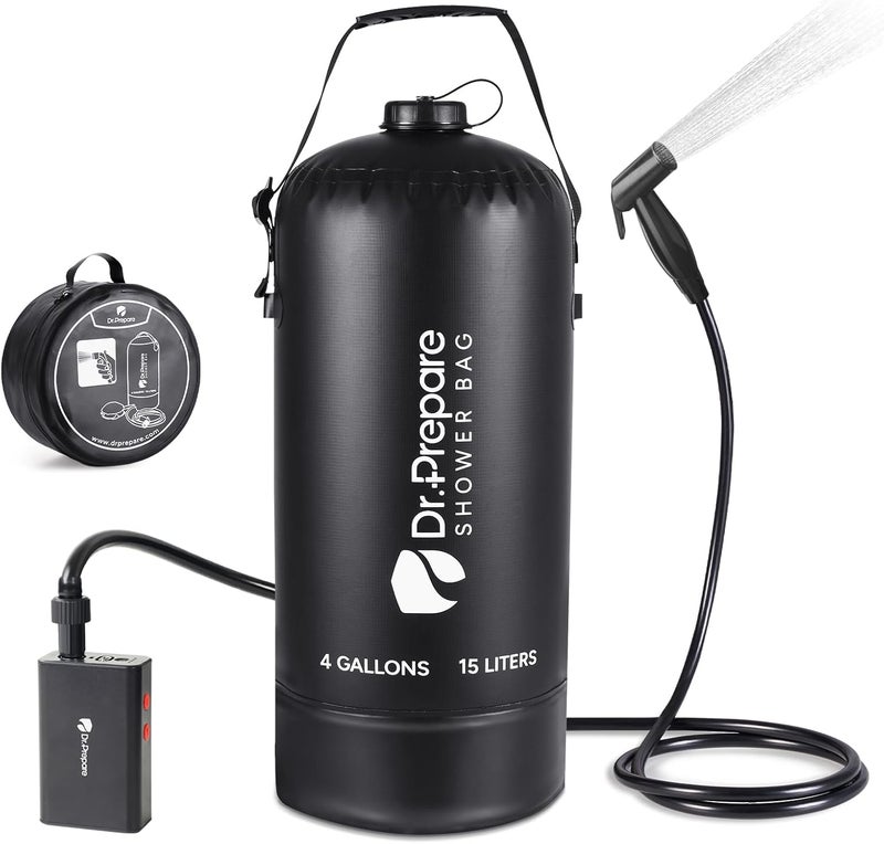 Dr. Prepare Portable Shower for Camping, 4/5 Gallons Camping Shower Bag, Portable Outdoor Shower with Pump for Hiking, Climbing, Pet Cleaning, Car Washing, Beach & Emergency - Image 1